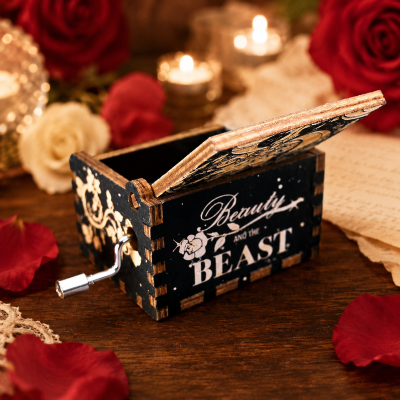 Load image into Gallery viewer, Beauty and the Beast Enchantress Tale as Old as Time Manual Wooden Music Box
