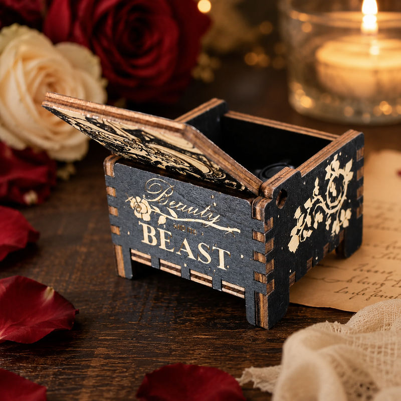 Load image into Gallery viewer, Beauty and the Beast Enchantress Wind-Up Wooden Music Box
