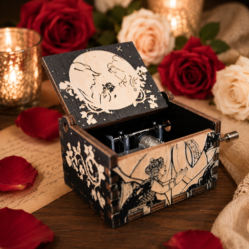 Load image into Gallery viewer, Beauty and the Beast Enchantress Tale as Old as Time Manual Wooden Music Box
