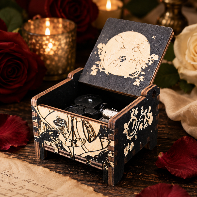 Load image into Gallery viewer, Beauty and the Beast Enchantress Wind-Up Wooden Music Box

