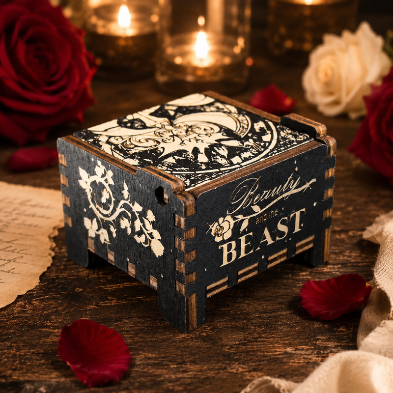 Load image into Gallery viewer, Beauty and the Beast Enchantress Wind-Up Wooden Music Box
