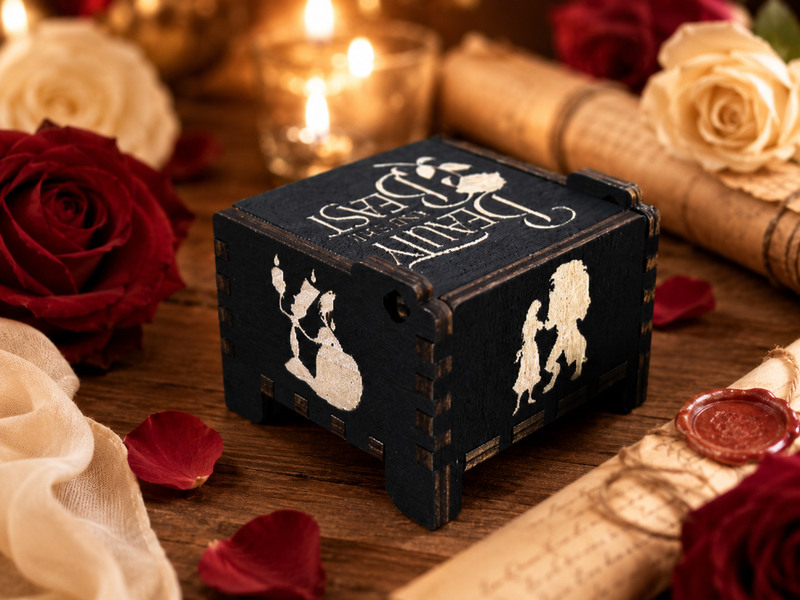 Load image into Gallery viewer, Beauty and the Beast Tale as Old as Time Wind-Up Wooden Music Box

