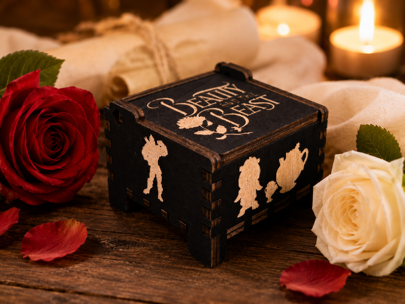 Load image into Gallery viewer, Beauty and the Beast Tale as Old as Time Wind-Up Wooden Music Box
