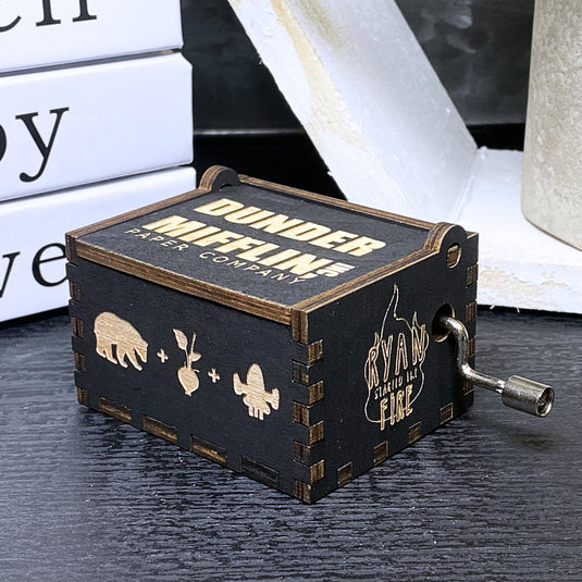 The Office Music Box Tv Show Dunder Mifflin Michael Scott Dwight Manual Crank Wood Custom Funny Unique Keepsake Gift Idea Bears Beets V.1