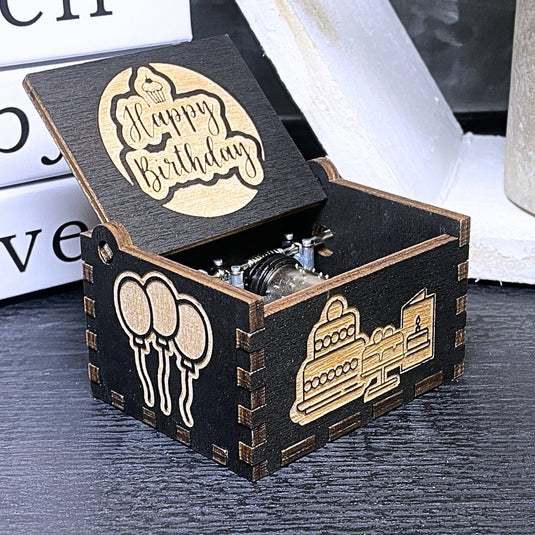 Happy Birthday Music Box Manual Crank Wood Chest Engrave Custom Personalize Text Handmade Unique Keepsake Gift Card Christmas Anniversary