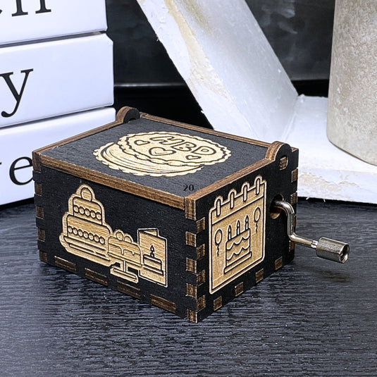 Happy Birthday Music Box Manual Crank Wood Chest Engrave Custom Personalize Text Handmade Unique Keepsake Gift Card Christmas Anniversary