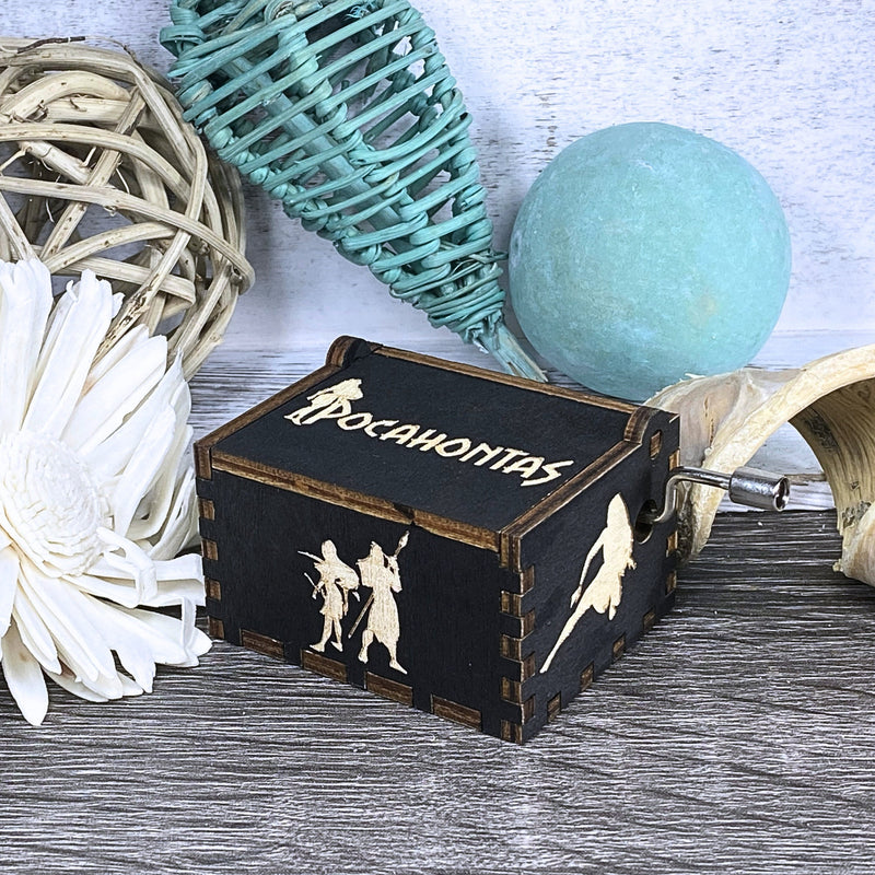 Load image into Gallery viewer, POCAHONTAS Music Box Manual Crank Wood Engrave Colors of the Wind Handmade Unique Keepsake Gift Idea Birthday Wedding Anniversary Engagement
