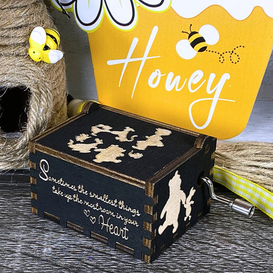 Embark on an adventure with classic Winnie-the-Pooh characters - Christopher Robin, Tigger, Piglet, Roo, and Eeyore - this exceptional music box lets you share these beautiful qualities with your loved one, buy one today!