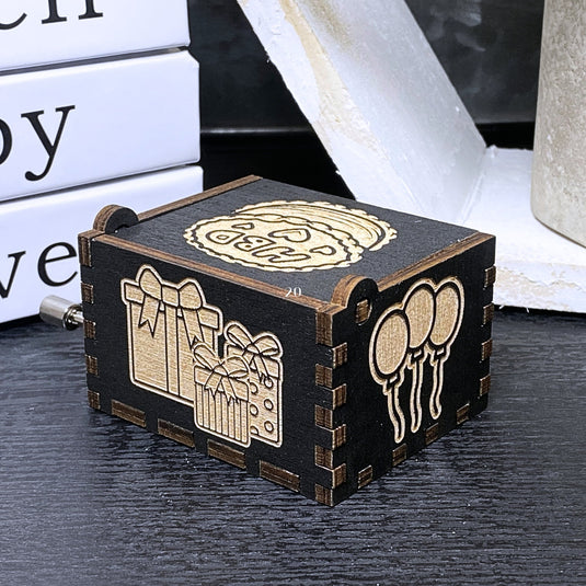 Happy Birthday Music Box Manual Crank Wood Chest Engrave Custom Personalize Text Handmade Unique Keepsake Gift Card Christmas Anniversary