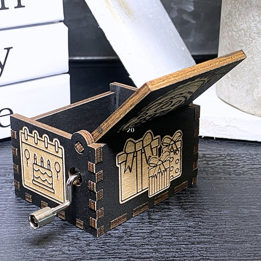 Happy Birthday Music Box Manual Crank Wood Chest Engrave Custom Personalize Text Handmade Unique Keepsake Gift Card Christmas Anniversary
