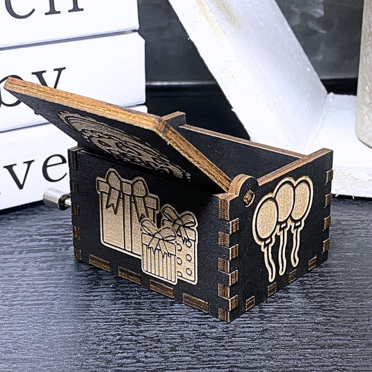 Happy Birthday Music Box Manual Crank Wood Chest Engrave Custom Personalize Text Handmade Unique Keepsake Gift Card Christmas Anniversary