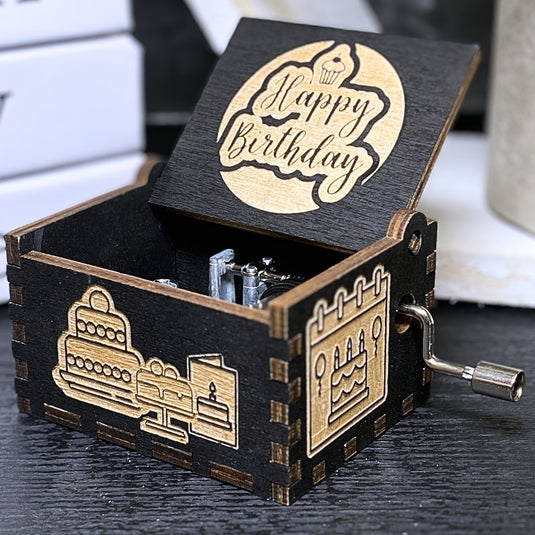 Happy Birthday Music Box Manual Crank Wood Chest Engrave Custom Personalize Text Handmade Unique Keepsake Gift Card Christmas Anniversary