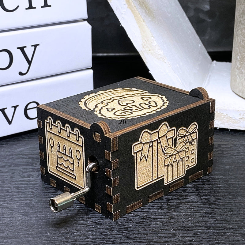 Load image into Gallery viewer, Happy Birthday Music Box Manual Crank Wood Chest Engrave Custom Personalize Text Handmade Unique Keepsake Gift Card Christmas Anniversary
