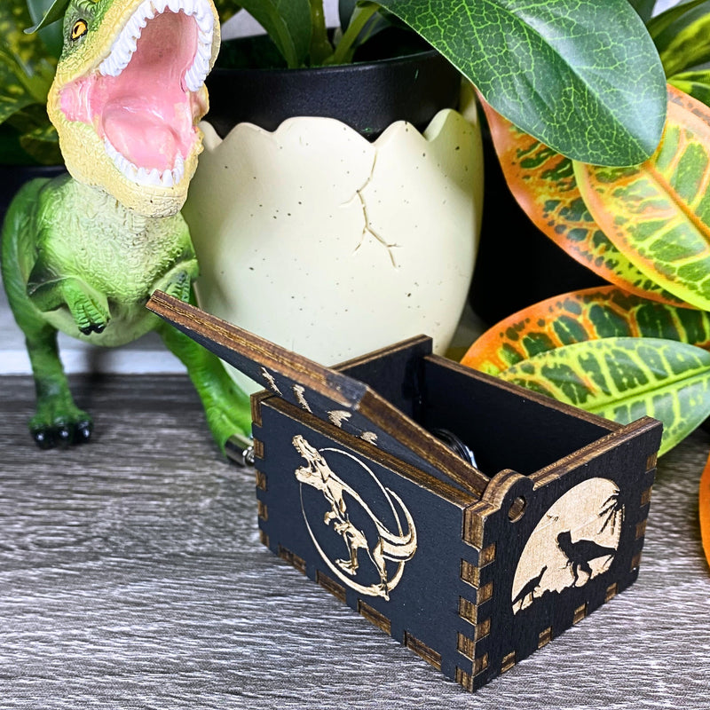 Load image into Gallery viewer, JURASSIC PARK Music Box Wood Manual Crank Engraved Personalize Custom Birthday Anniversary Unique Gift Engagement Gift Wedding Handmade V.1
