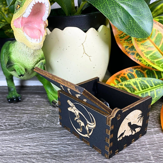 JURASSIC PARK Music Box Wood Manual Crank Engraved Personalize Custom Birthday Anniversary Unique Gift Engagement Gift Wedding Handmade V.1