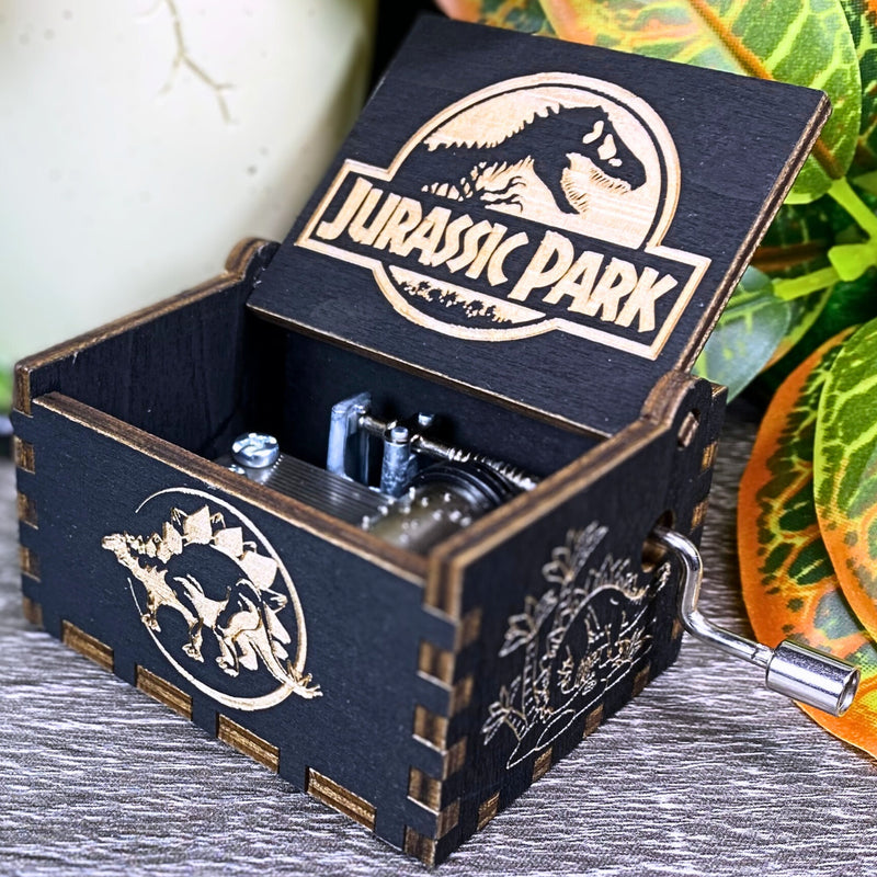 Load image into Gallery viewer, JURASSIC PARK Music Box Wood Manual Crank Engraved Personalize Custom Birthday Anniversary Unique Gift Engagement Gift Wedding Handmade V.1

