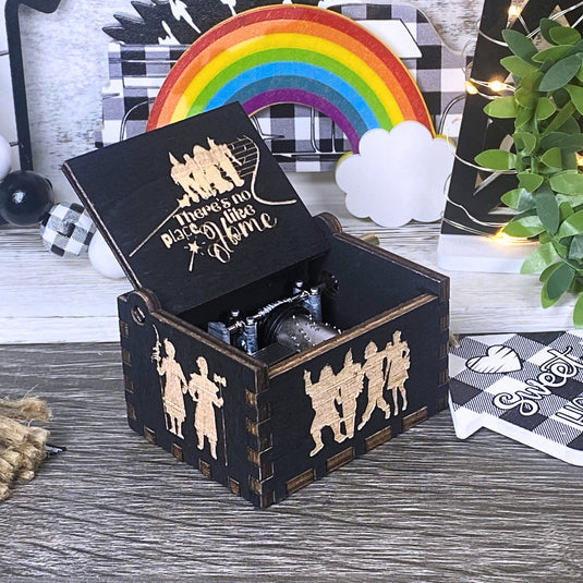 SOMEWHERE OVER the RAINBOW Music Box Manual Crank Wood Follow the Yellow Brick Road No Place Like Home Wizard of Oz Birthday Gift Idea V.2