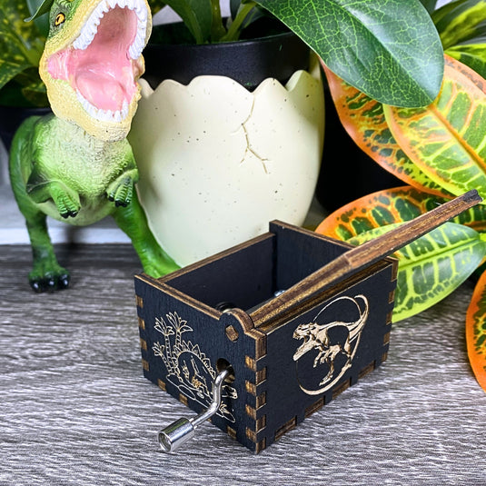JURASSIC PARK Music Box Wood Manual Crank Engraved Personalize Custom Birthday Anniversary Unique Gift Engagement Gift Wedding Handmade V.1