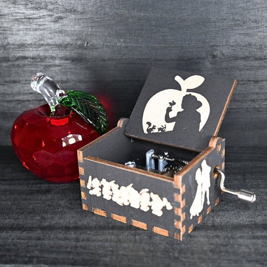 Snow White Music Box Wood Manual Hand Crank Custom Handmade Gift Engagement Birthday Wedding Anniversary Someday My Prince Will Come Song