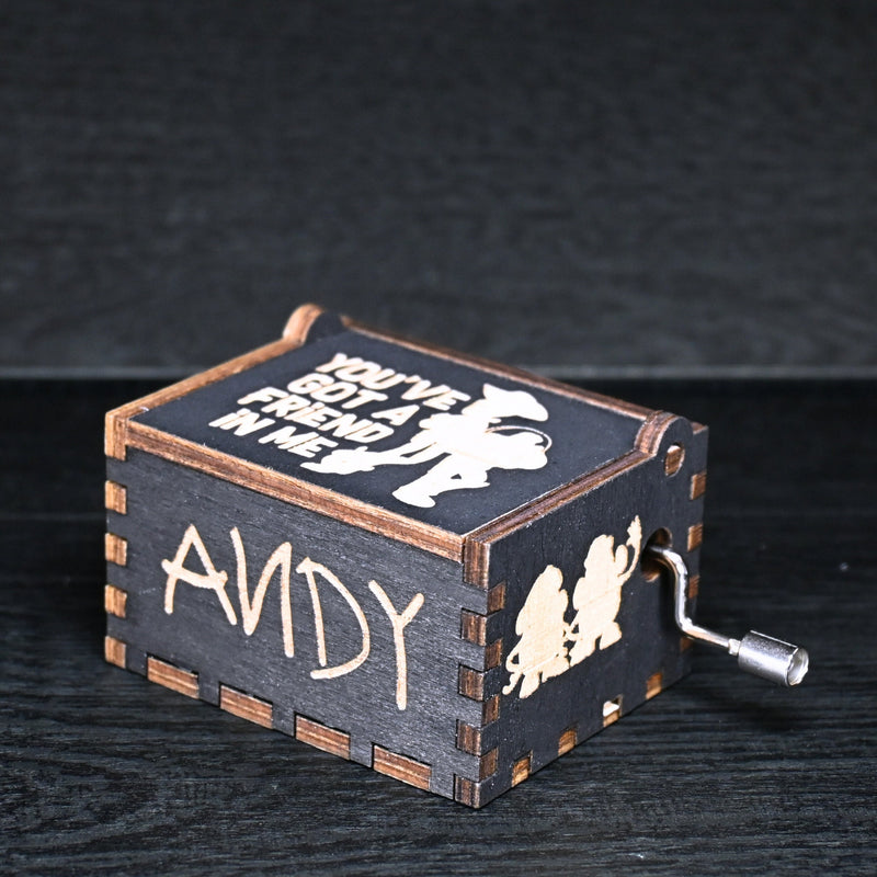 Load image into Gallery viewer, Toy Story Music Box Manual Crank Wood Custom Engraving Handmade Unique Keepsake Gift Wrapping Birthday You&#39;ve Got a FRIEND in Me Music Box
