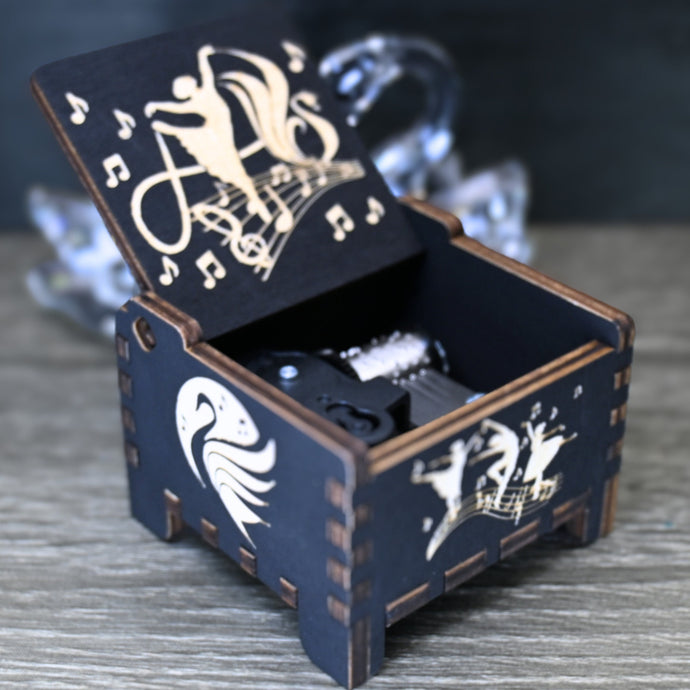 Swan Lake Music Box Wind-Up Automatic Wooden Engraved Custom Personalize Keepsake Gift Birthday Wedding Anniversary Auto Ballet Swan Queen