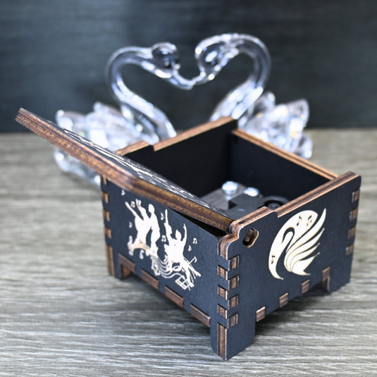 Swan Lake Music Box Wind-Up Automatic Wooden Engraved Custom Personalize Keepsake Gift Birthday Wedding Anniversary Auto Ballet Swan Queen