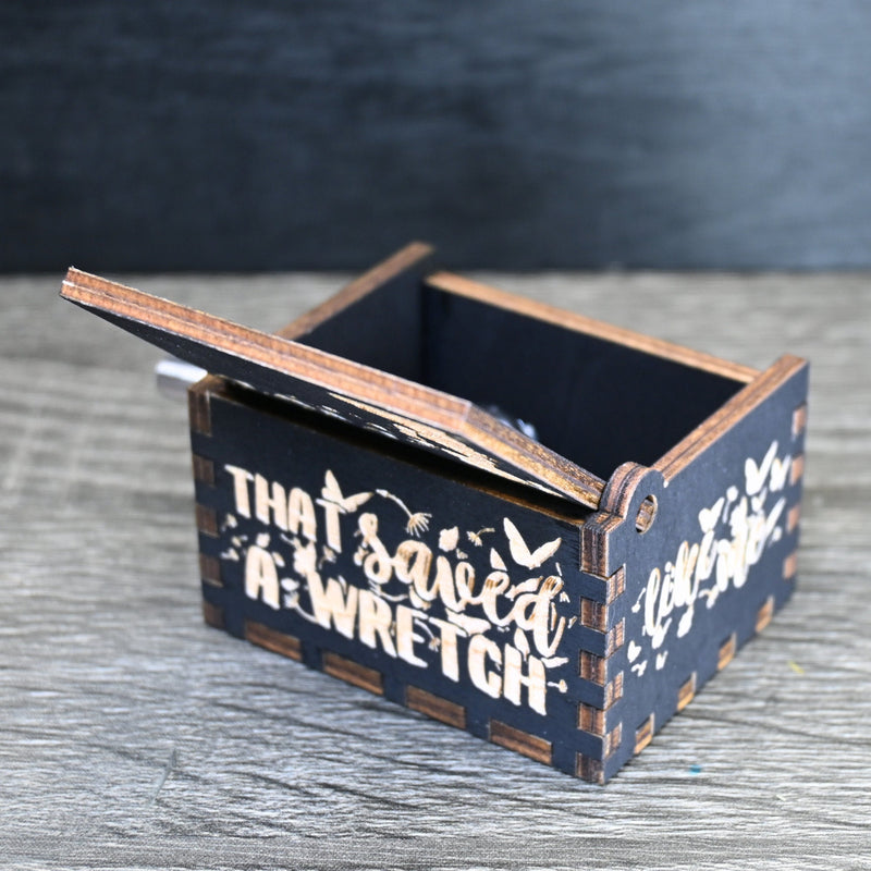 Load image into Gallery viewer, AMAZING GRACE Music Box Manual Crank Black Wooden Engrave Custom Personalize Unique Keepsake Gift Idea Birthday Anniversary Handmade
