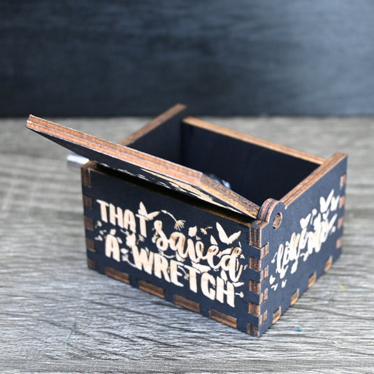 AMAZING GRACE Music Box Manual Crank Black Wooden Engrave Custom Personalize Unique Keepsake Gift Idea Birthday Anniversary Handmade