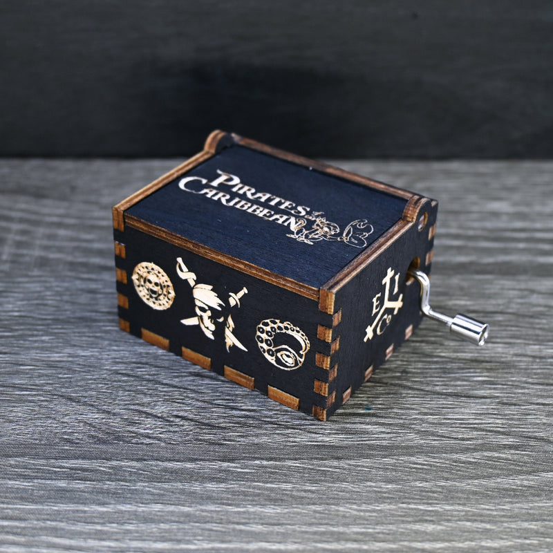Load image into Gallery viewer, Pirates of the Caribbean Music Box Manual Crank Wood Custom Personalize Gift Engagement Birthday Wedding Anniversary Davy Jones Lullaby Song
