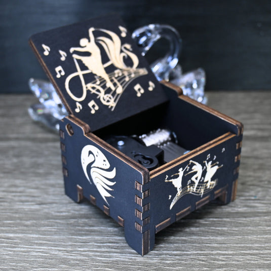 Swan Lake Music Box Wind-Up Automatic Wooden Engraved Custom Personalize Keepsake Gift Birthday Wedding Anniversary Auto Ballet Swan Queen