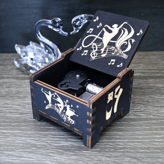 Swan Lake Music Box Wind-Up Automatic Wooden Engraved Custom Personalize Keepsake Gift Birthday Wedding Anniversary Auto Ballet Swan Queen