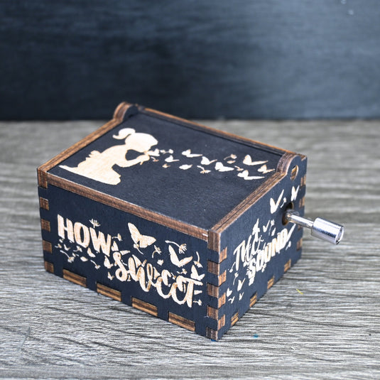 AMAZING GRACE Music Box Manual Crank Black Wooden Engrave Custom Personalize Unique Keepsake Gift Idea Birthday Anniversary Handmade