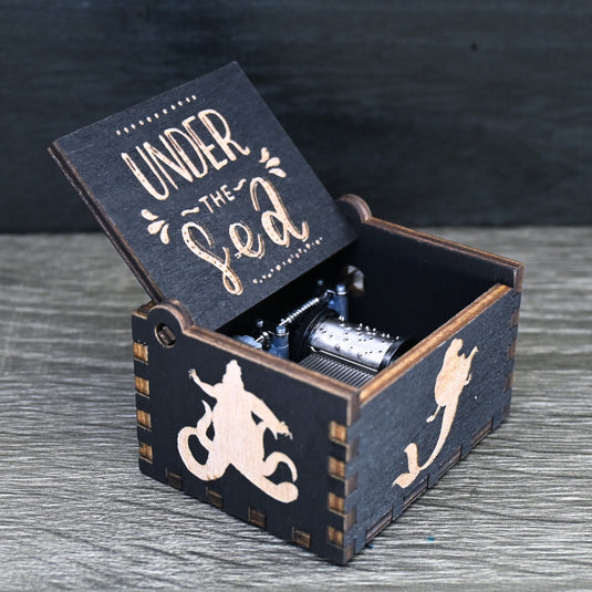 Little Mermaid Music Box UNDER THE SEA Music Box Manual Crank Wood Custom Handmade Unique Keepsake Gift Birthday Wedding Anniversary Ariel