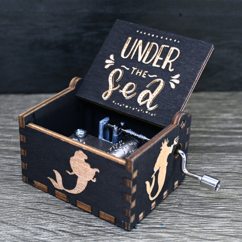 Load image into Gallery viewer, Little Mermaid Music Box UNDER THE SEA Music Box Manual Crank Wood Custom Handmade Unique Keepsake Gift Birthday Wedding Anniversary Ariel
