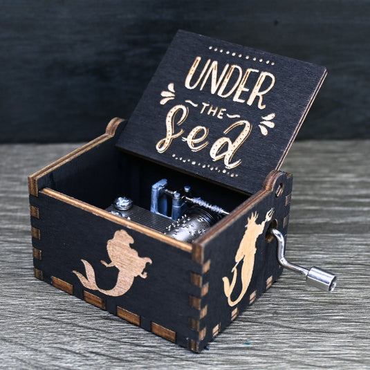 Little Mermaid Music Box UNDER THE SEA Music Box Manual Crank Wood Custom Handmade Unique Keepsake Gift Birthday Wedding Anniversary Ariel