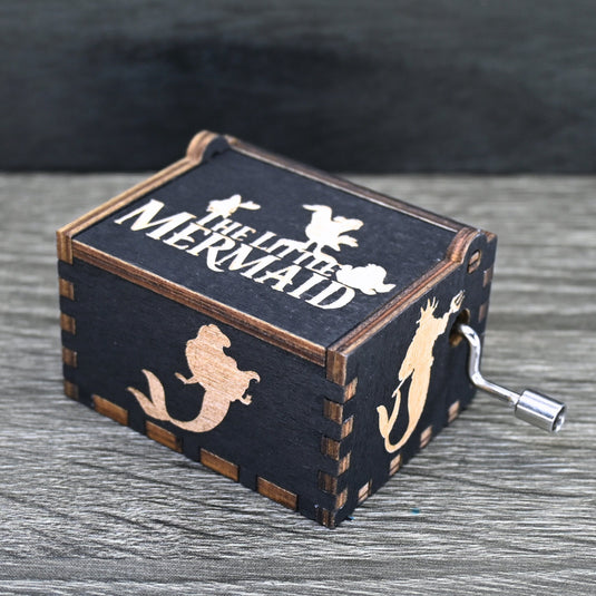 Little Mermaid Music Box UNDER THE SEA Music Box Manual Crank Wood Custom Handmade Unique Keepsake Gift Birthday Wedding Anniversary Ariel